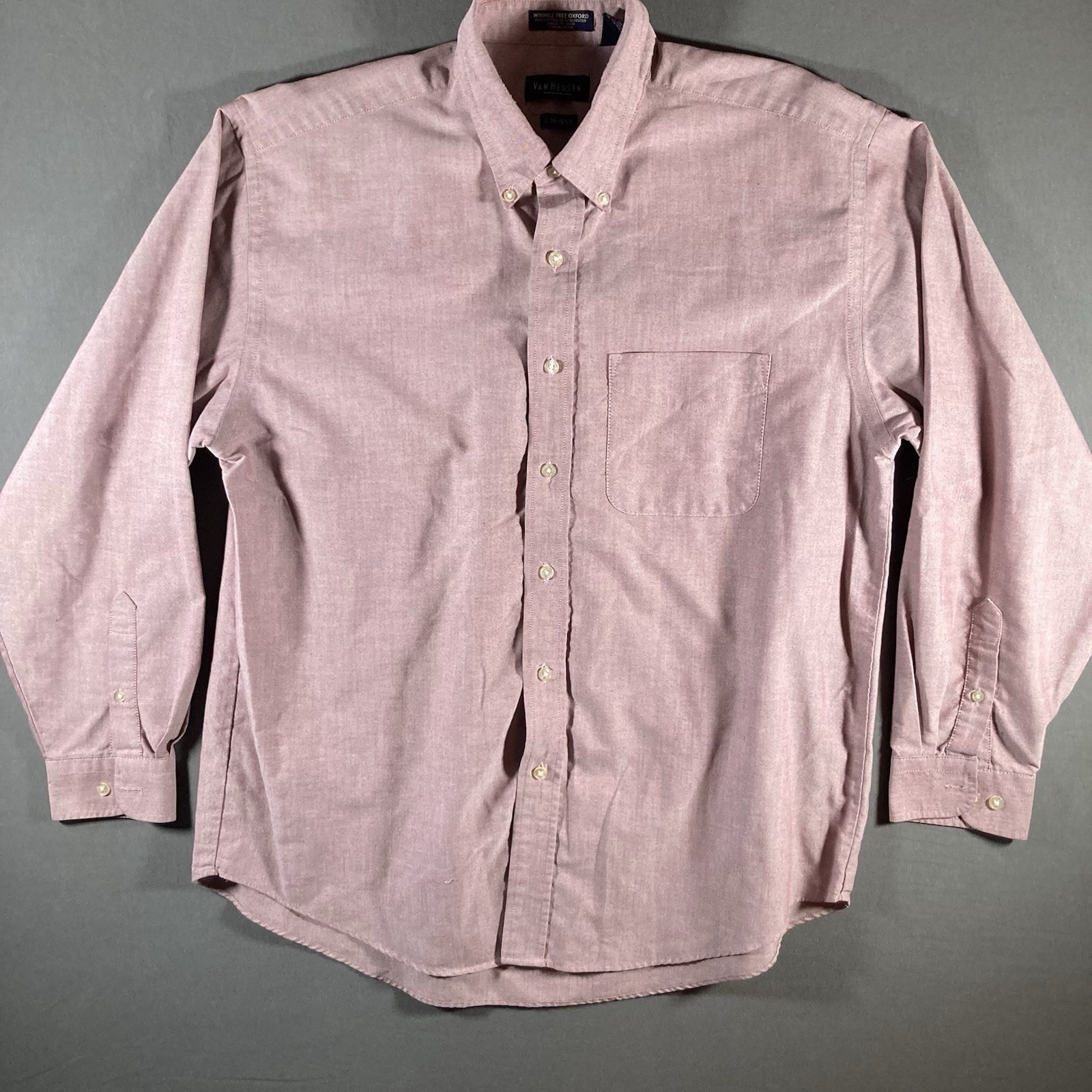 Van Heusen Mens Dress Shirt 16 Large Red Oxford Button Up Long Sleeve